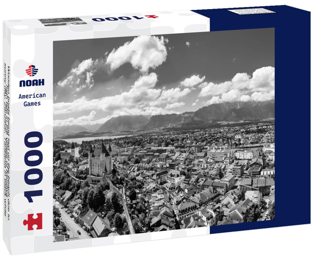 Noah Jigsaw Puzzle Wooden boats being laid on the beach due to high tide in the village of Kendwa, sunny day, Zanzibar, Tanzania in black white 1000 pieces