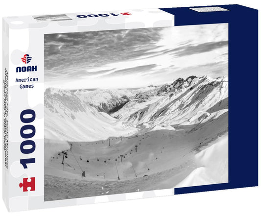 Noah Jigsaw Puzzle Athabasca Falls, Rocky Mountains, Alberta, Canada, Autumn, emerald green lake in black white 1000 pieces