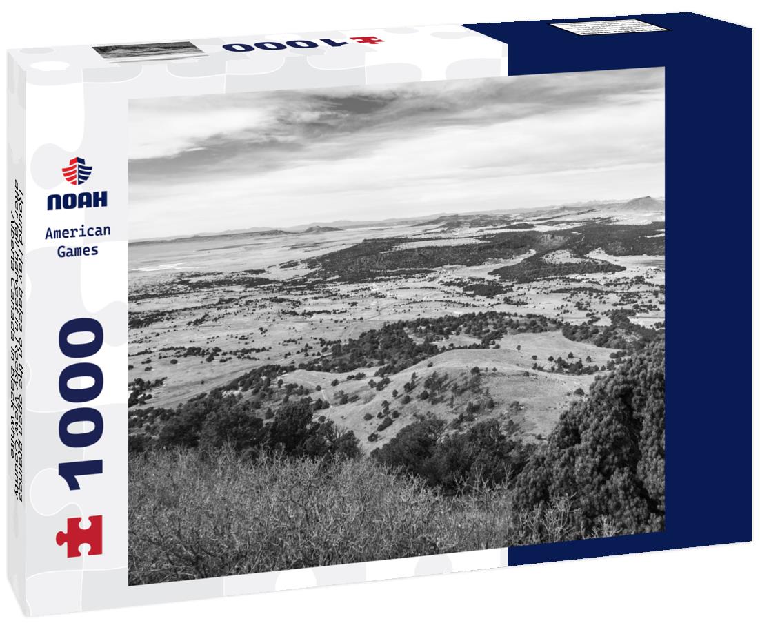 Noah Jigsaw Puzzle Round Hay bales on the open prairies after fall harvest in Rocky View County Alberta Canada in black white 1000 pieces