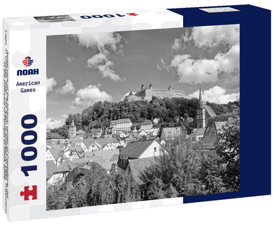 Noah Jigsaw Puzzle Aerial view of the historic center of Castiglione del Lago, in Umbria, Italy. The town is located on Lake Trasimeno in the province of Perugia in black white 1000 pieces