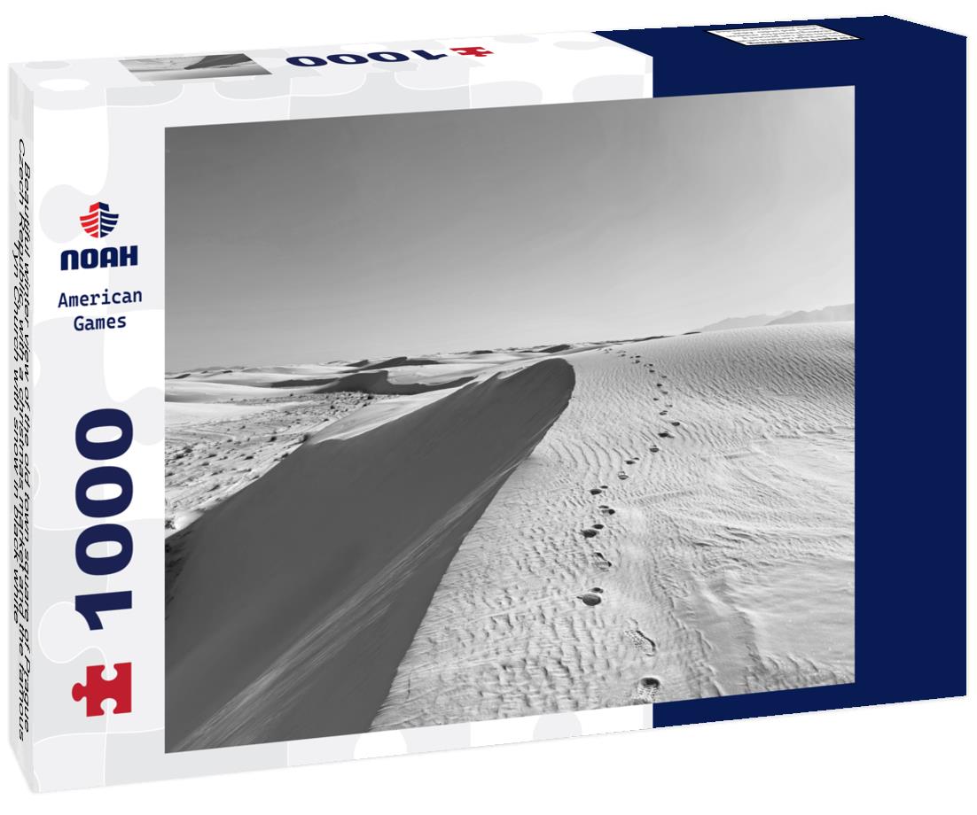 Noah Jigsaw Puzzle Beautiful winter view of the old town square of Prague, Czech Republic, with a christmas market and the famous Tyn Church with snow in black white 1000 pieces