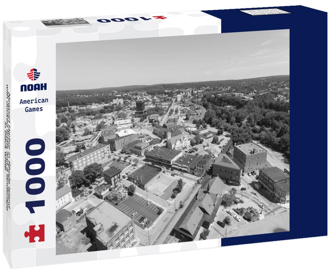 Noah Jigsaw Puzzle Newport Harbor in Rhode Island with ducked boats and a landscape in black white 1000 pieces