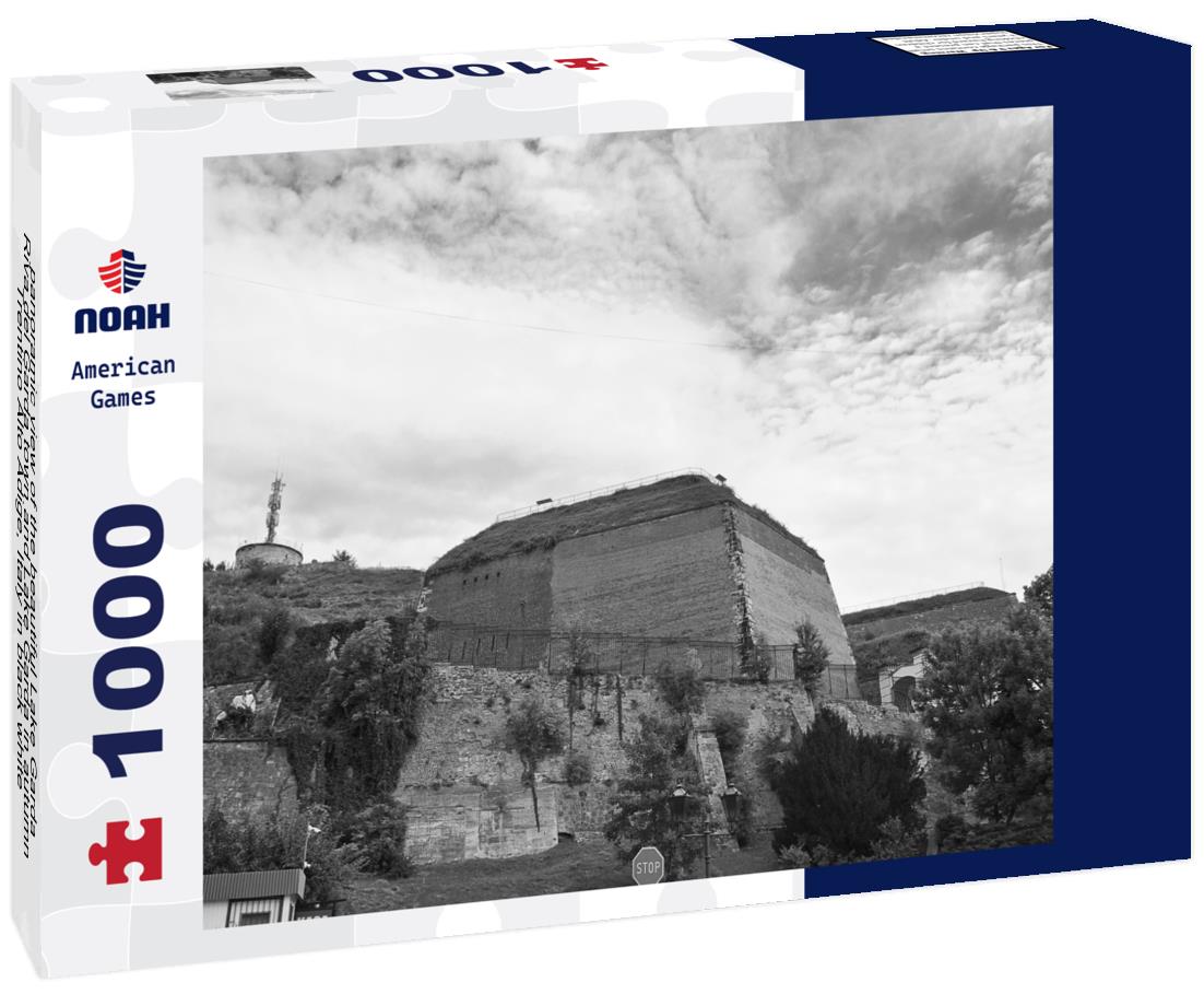 Noah Jigsaw Puzzle panoramic view of the beautiful Lake Garda, Riva del Garda town and Lake Garda in autumn, Trentino Alto Adige, Italy in black white 1000 pieces