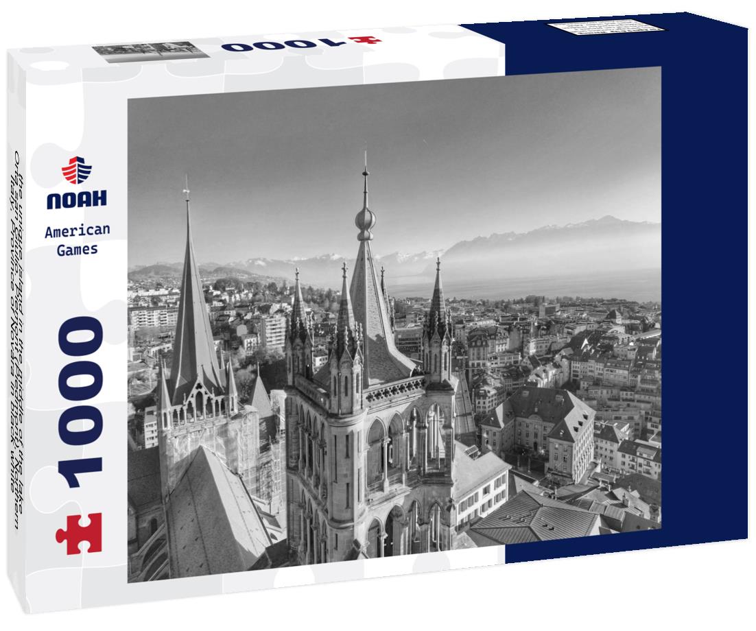 Noah Jigsaw Puzzle the unique island in the middle of the lake - Orta san Giulio. Piemont (Piedmont), Northern Italy, Province of Novara in black white 1000 pieces