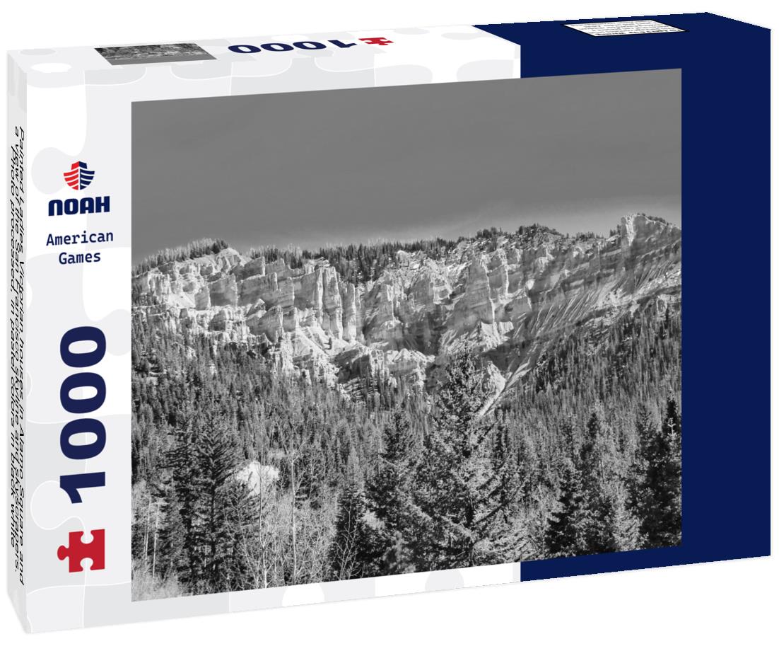 Noah Jigsaw Puzzle Painted Ladies Victorian houses in Alamo Square and a view of the San Francisco skyline and skyscrapers. Photo processed, in pastel colors in black white 1000 pieces