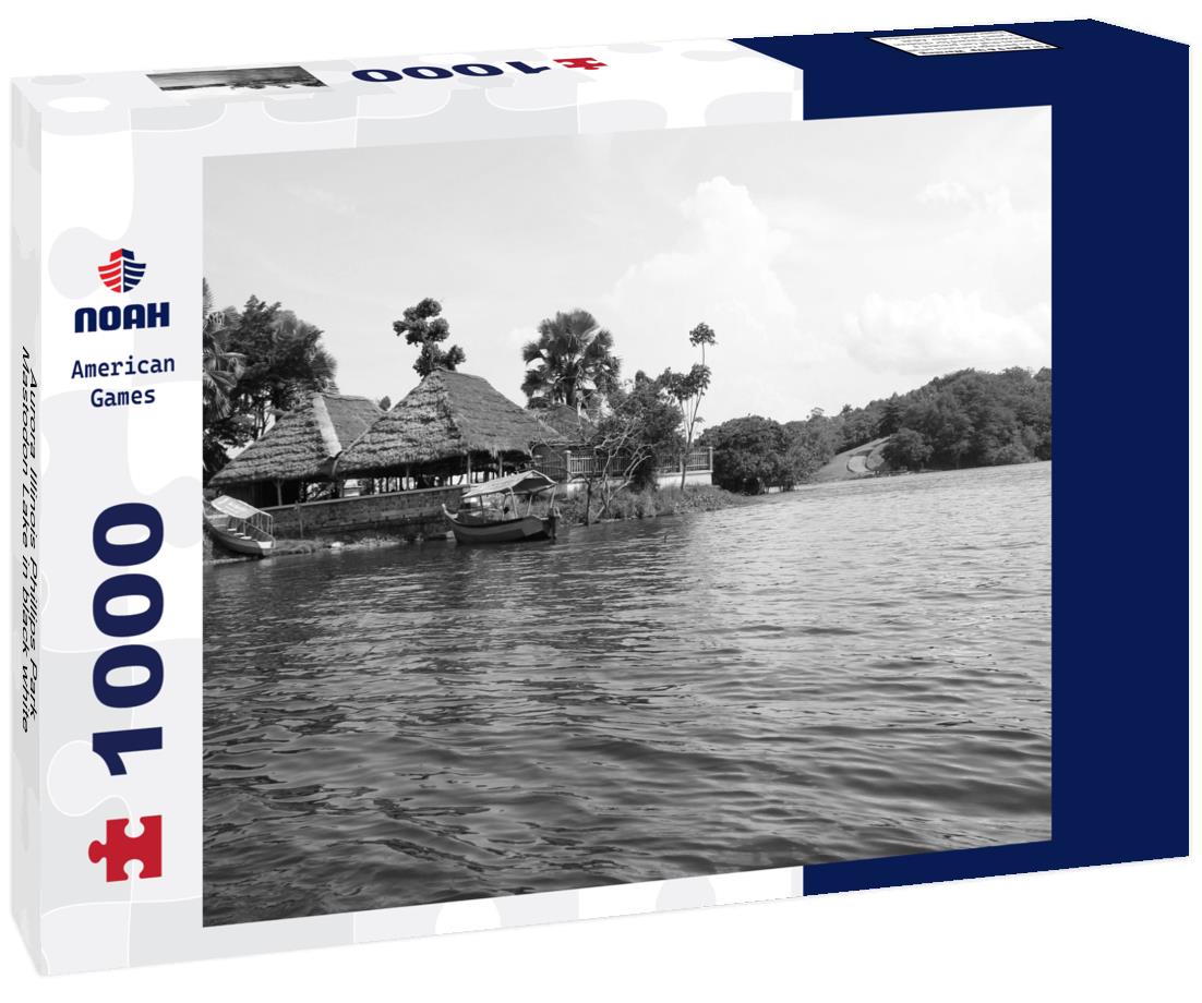 Noah Jigsaw Puzzle Aurora Illinois Phillips Park Mastodon Lake in black white 1000 pieces