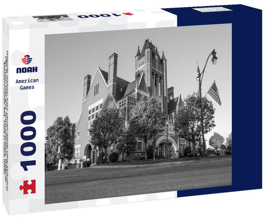 Noah Jigsaw Puzzle Walpole historic town center aerial view including Old Town Hall and Town Common, Walpole, Massachusetts MA, USA in black white 1000 pieces