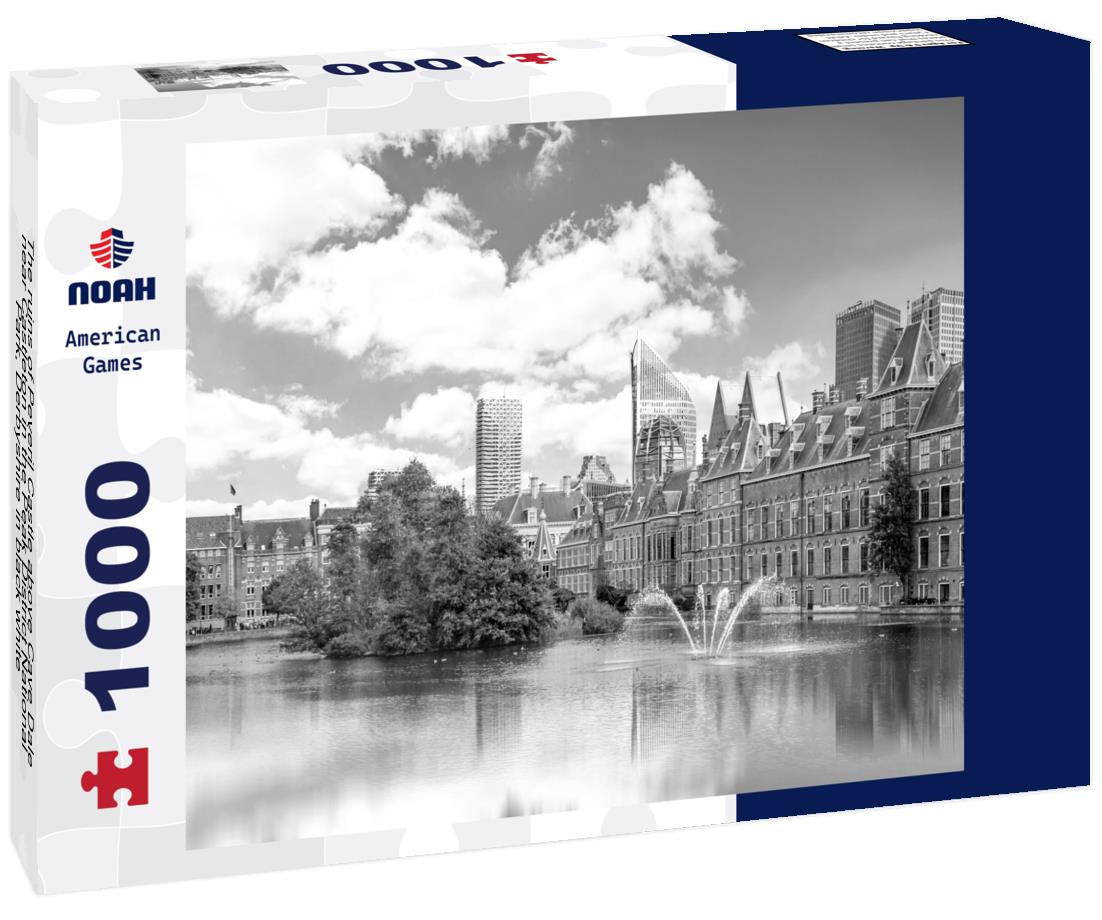 The ruins of Peveril Castle above Cave Dale near Castleton in the Peak District National Park, Derbyshire 1000pc PuzzleBlack and White