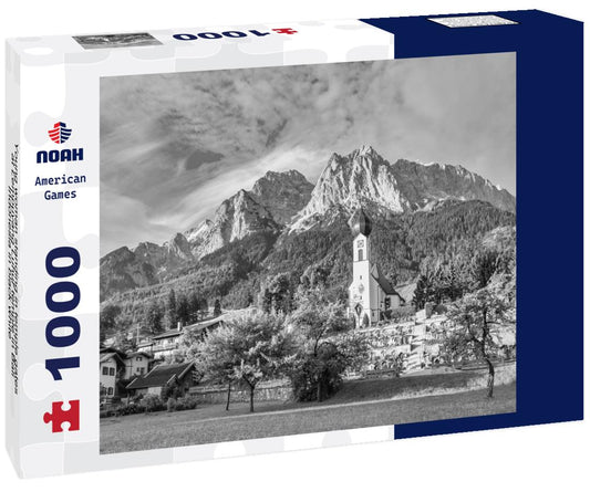 Noah Jigsaw Puzzle Young woman standing in temple gates at Lempuyang Luhur temple in Bali, Indonesia in black white 1000 pieces