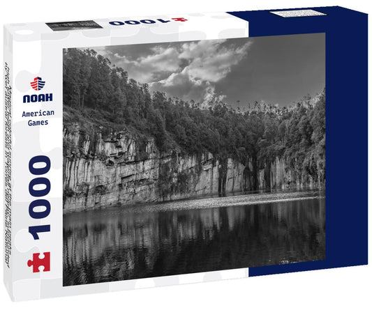 Noah Jigsaw Puzzle Magical colorful sunrise at the main peaks, high tower teeth and waterfall nearby, surrounded by wet austral forests in Torres del Paine National Park, Patagonia, Chile in black white 1000 pieces