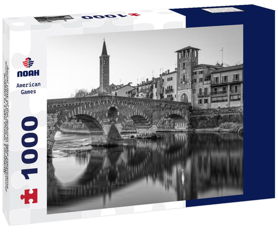 Noah Jigsaw Puzzle Aerial view of the autumn lake panorama, snow-capped mountains in the background, autumn in Lake Como, Lombardy, Italy in black white 1000 pieces
