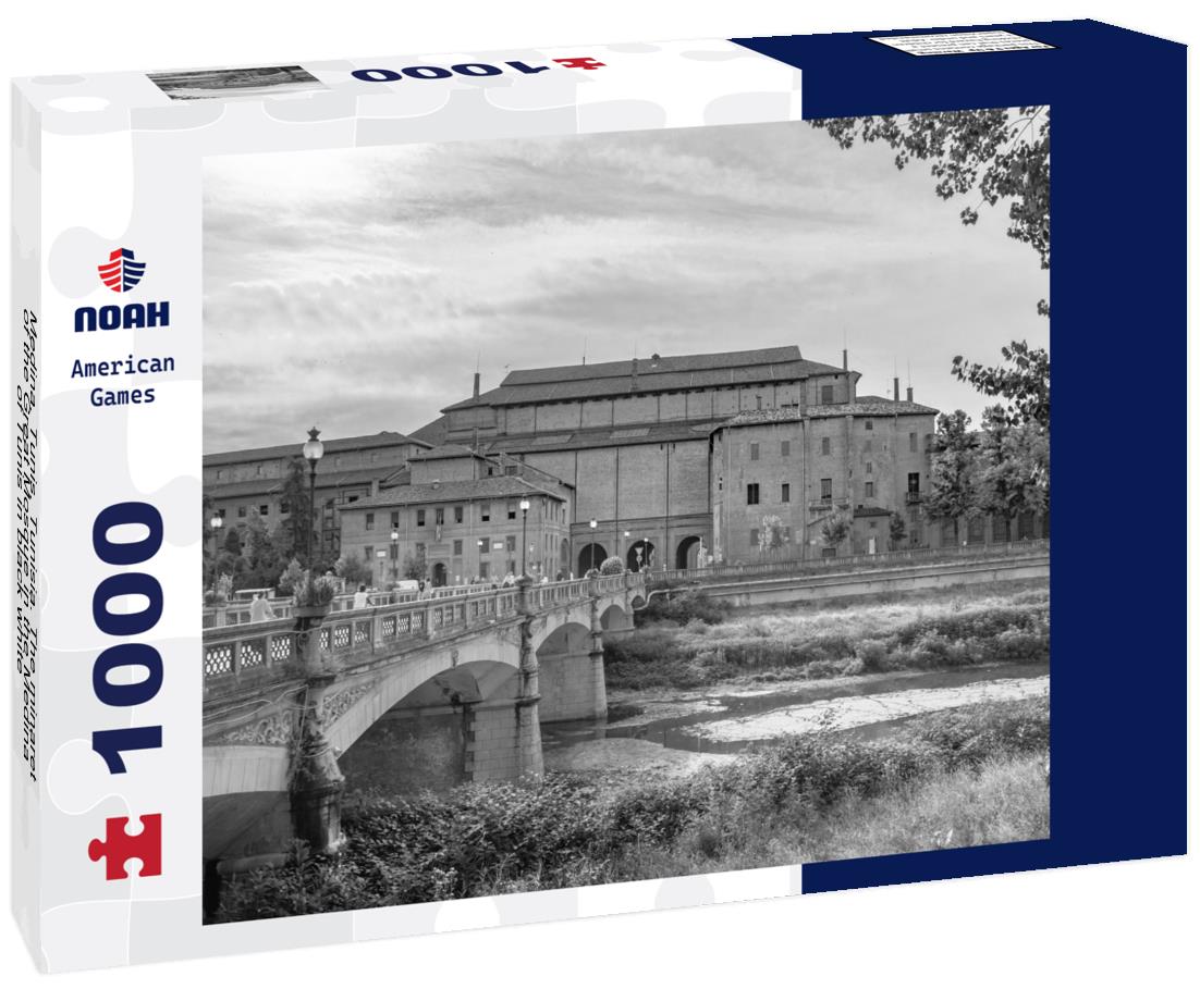 Noah Jigsaw Puzzle Medina, Tunis, Tunisia. The minaret of the Great Mosque in the Medina of Tunis in black white 1000 pieces