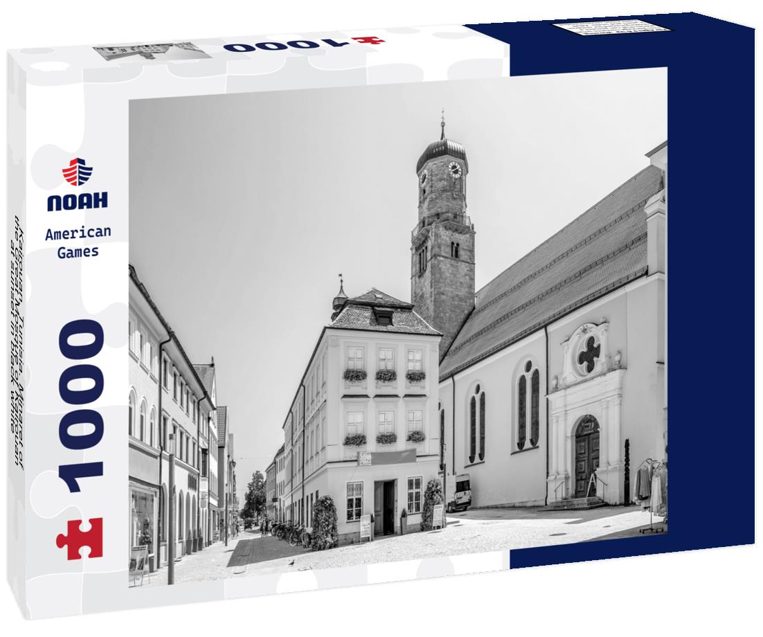 Noah Jigsaw Puzzle Kairouan, Tunisia. Minaret of the Great Mosque of Kairouan at sunset in black white 1000 pieces