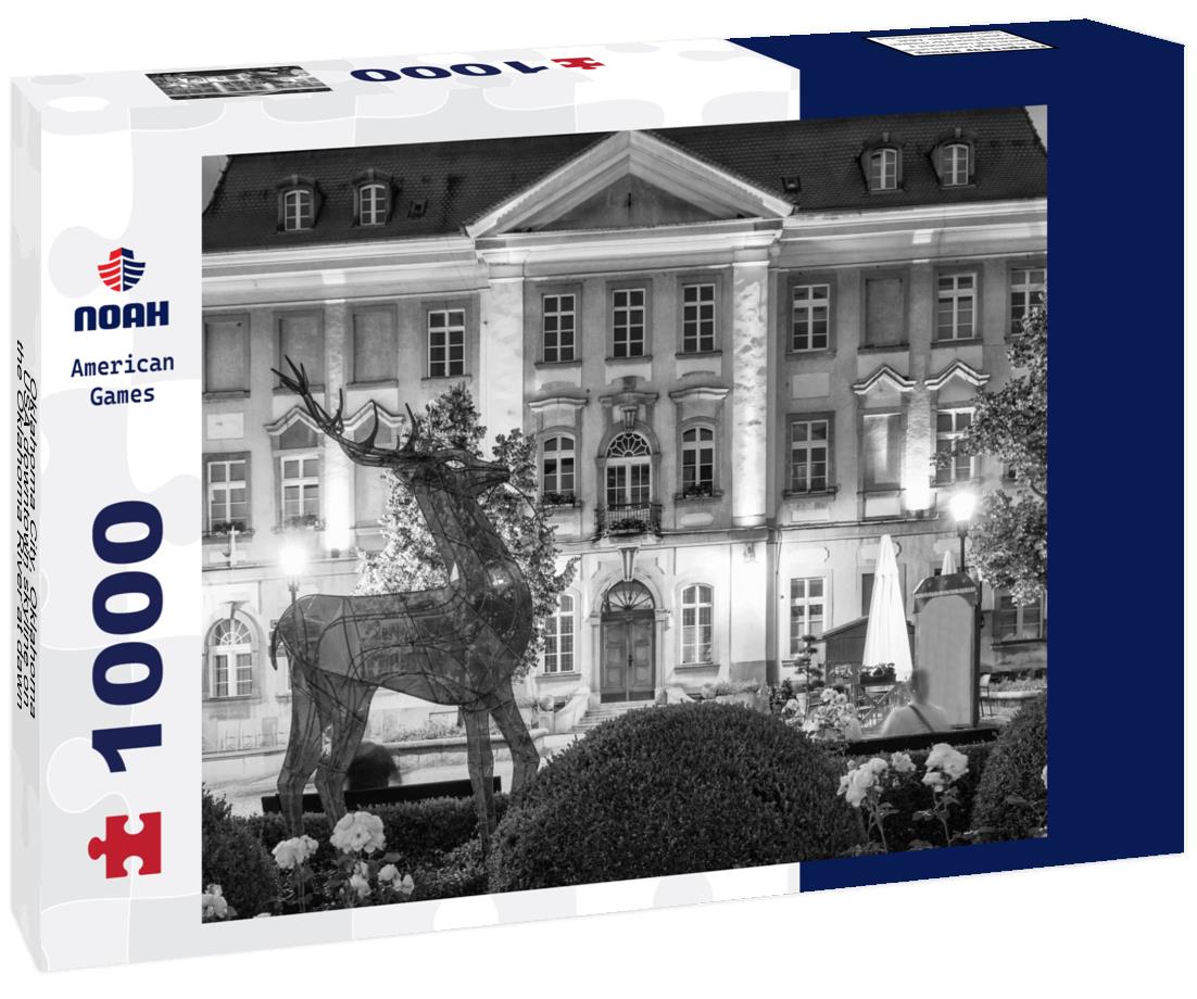 Noah Jigsaw Puzzle Oklahoma City, Oklahoma, USA downtown skyline on the Oklahoma River at dawn in black white 1000 pieces