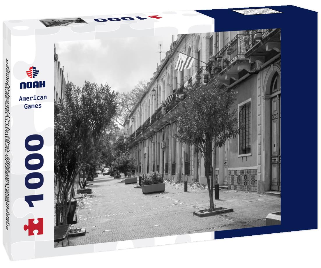 Noah Jigsaw Puzzle Zion National Park, Utah, USA narrowing trail. Beautiful scenery, views of incredibly picturesque cliffs and mountains in black white 1000 pieces