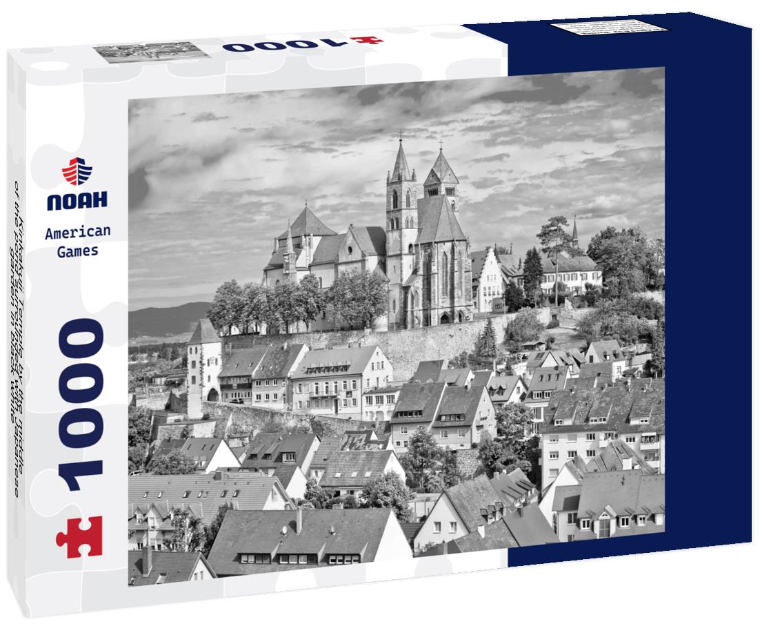 Noah Jigsaw Puzzle Kinkakuji Temple by the middle of the pond surrounded with Japanese garden in black white 1000 pieces