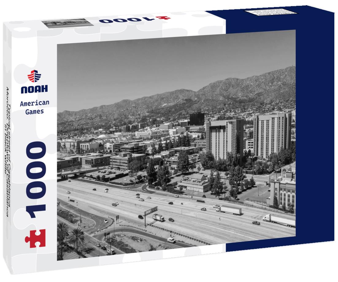 Noah Jigsaw Puzzle Typical street of Casablanca, Morocco. Downtown of Casablanca in black white 1000 pieces