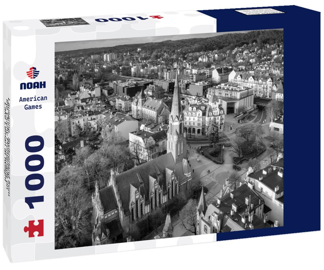 Noah Jigsaw Puzzle Lausanne, Switzerland from the Ouchy Promenade on Lake Leman at twilight in black white 1000 pieces