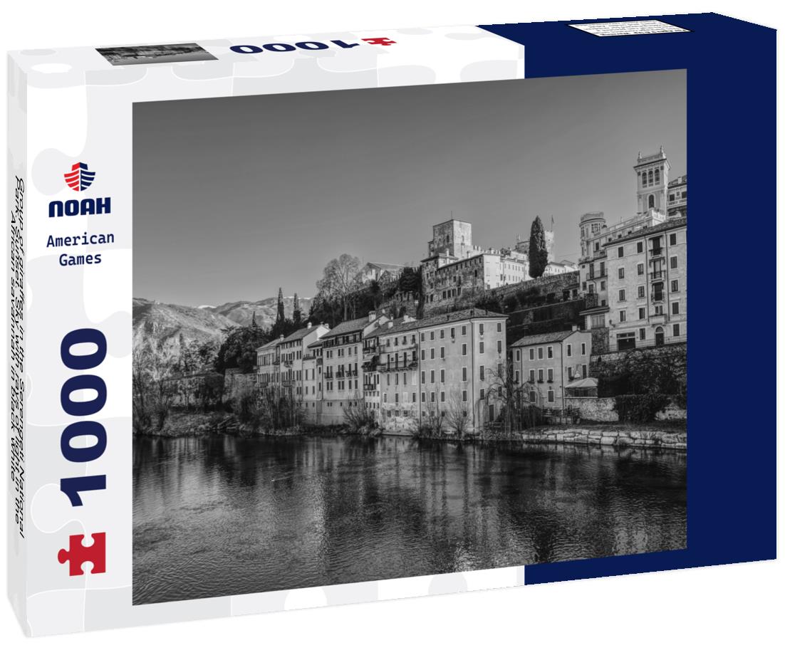 Noah Jigsaw Puzzle Group of giraffes in the Serengeti National Park. Sunset. Sky with rays of light in the African savannah in black white 1000 pieces