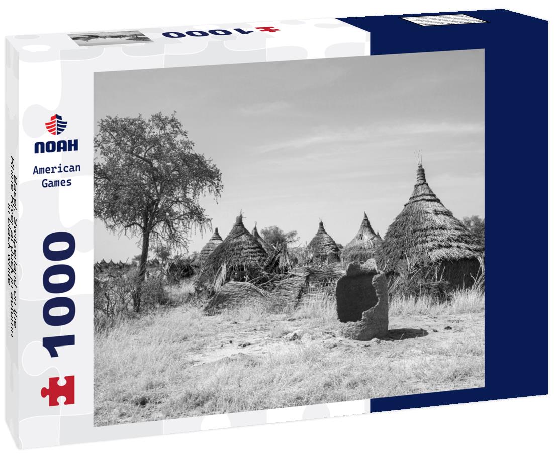 Noah Jigsaw Puzzle Basel, Switzerland on the Rhine River at dusk in autumn in black white 1000 pieces