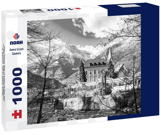 Noah Jigsaw Puzzle The Swiss flag waves at the top of the clock tower (Tour Diesse) in Neuchâtel in black white 1000 pieces