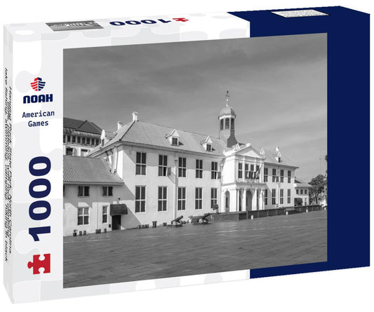 Noah Jigsaw Puzzle Hanging Rock State Park, North Carolina. cliffs, plateaus, with rock climbing, lake fishing, swimming, camping, hiking in black white 1000 pieces