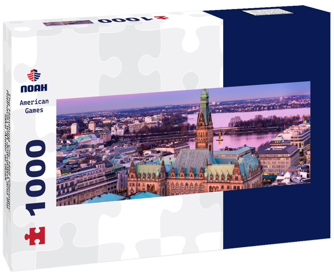 Noah Jigsaw Puzzle The Hamburg City Hall (German: Rathaus) with downtown and the lake Alster at dusk panorama 1000 pieces