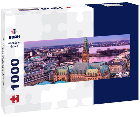 Noah Jigsaw Puzzle The Hamburg City Hall (German: Rathaus) with downtown and the lake Alster at dusk panorama 1000 pieces