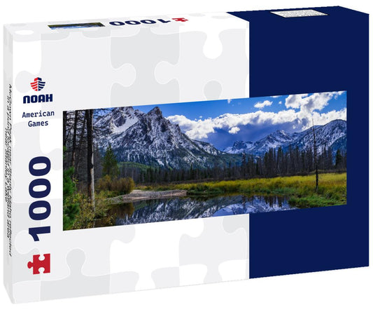 Noah Jigsaw Puzzle McGown Peak near Stanly Idaho reflected in a pond located in a wetland area near Stanley Lake panorama 1000 pieces