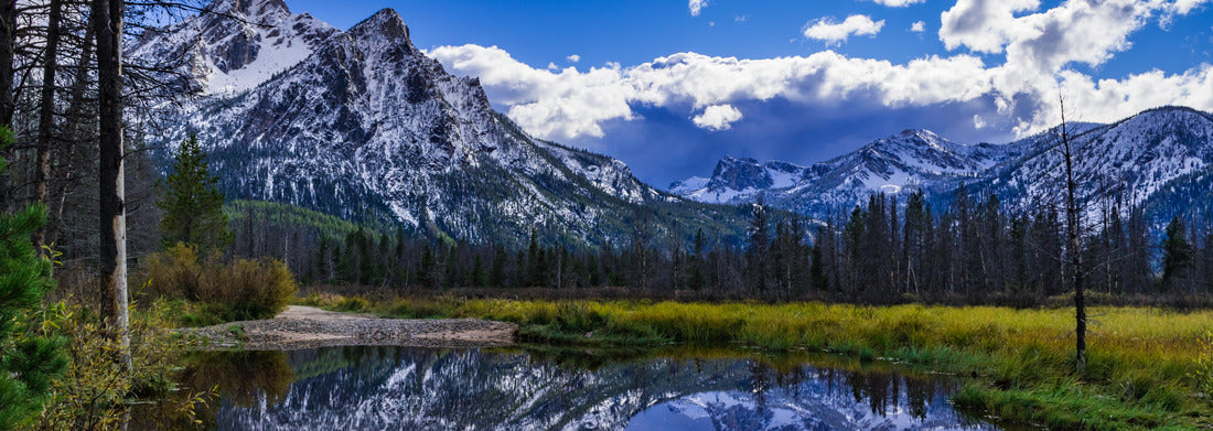 Noah Jigsaw Puzzle McGown Peak near Stanly Idaho reflected in a pond located in a wetland area near Stanley Lake panorama 1000 pieces