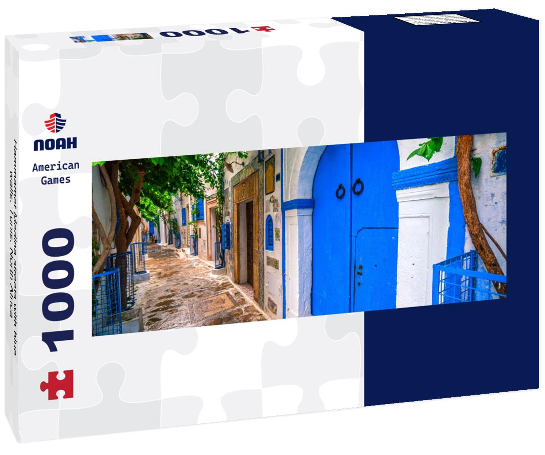 Noah Jigsaw Puzzle Hammamet Medina streets with blue walls. Tunis, North Africa panorama 1000 pieces