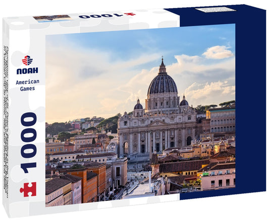 Noah Jigsaw Puzzle Panoramic view of St. Peter's Basilica in the Vatican city, Rome, Italy. Panorama of Saint Peter Basilica in Vatican City at Rome, Italy and Street Via della Conciliazione at sunset sky 1000 pieces