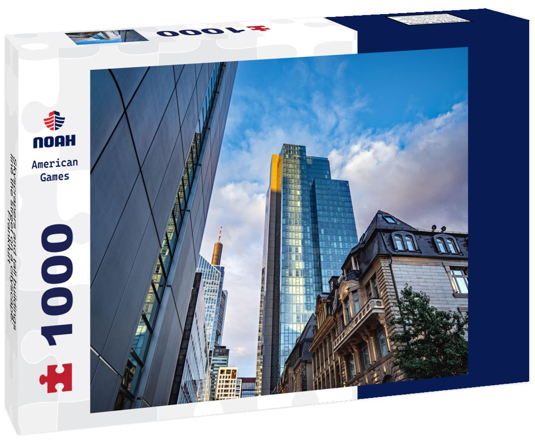 Skyscrapers and tall buildings line the street on a cityscape: Frankfurt 1000pc Puzzle