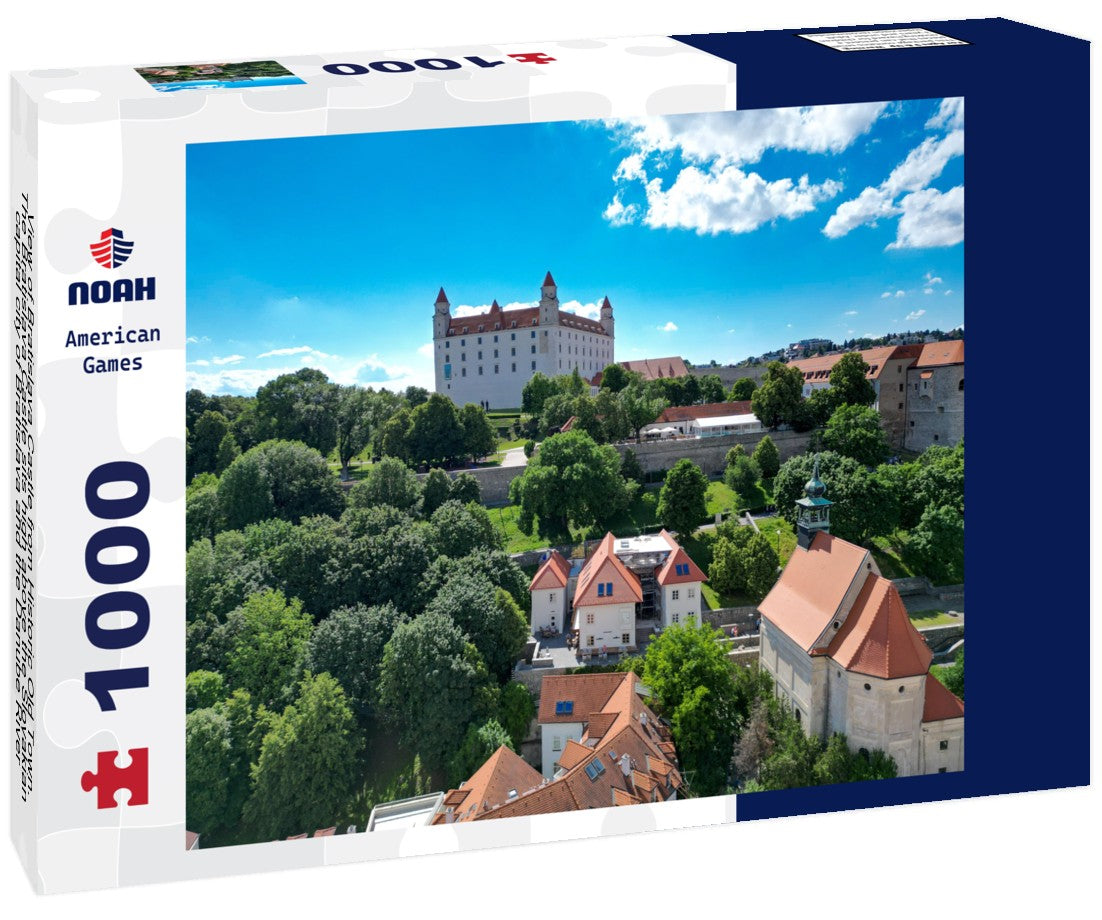 Bratislava Castle from Historic Old Town. The Bratislava Castle sits high above the Slovakian capital city of Bratislava and the Danube River 1000pc Puzzle
