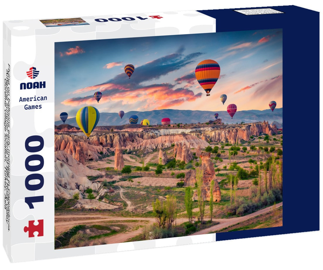 Noah Jigsaw Puzzle Flying on balloons early morning in Cappadocia. Amazing summer scene of Red Rose valley, Goreme village location, Turkey, Asia 1000 pieces