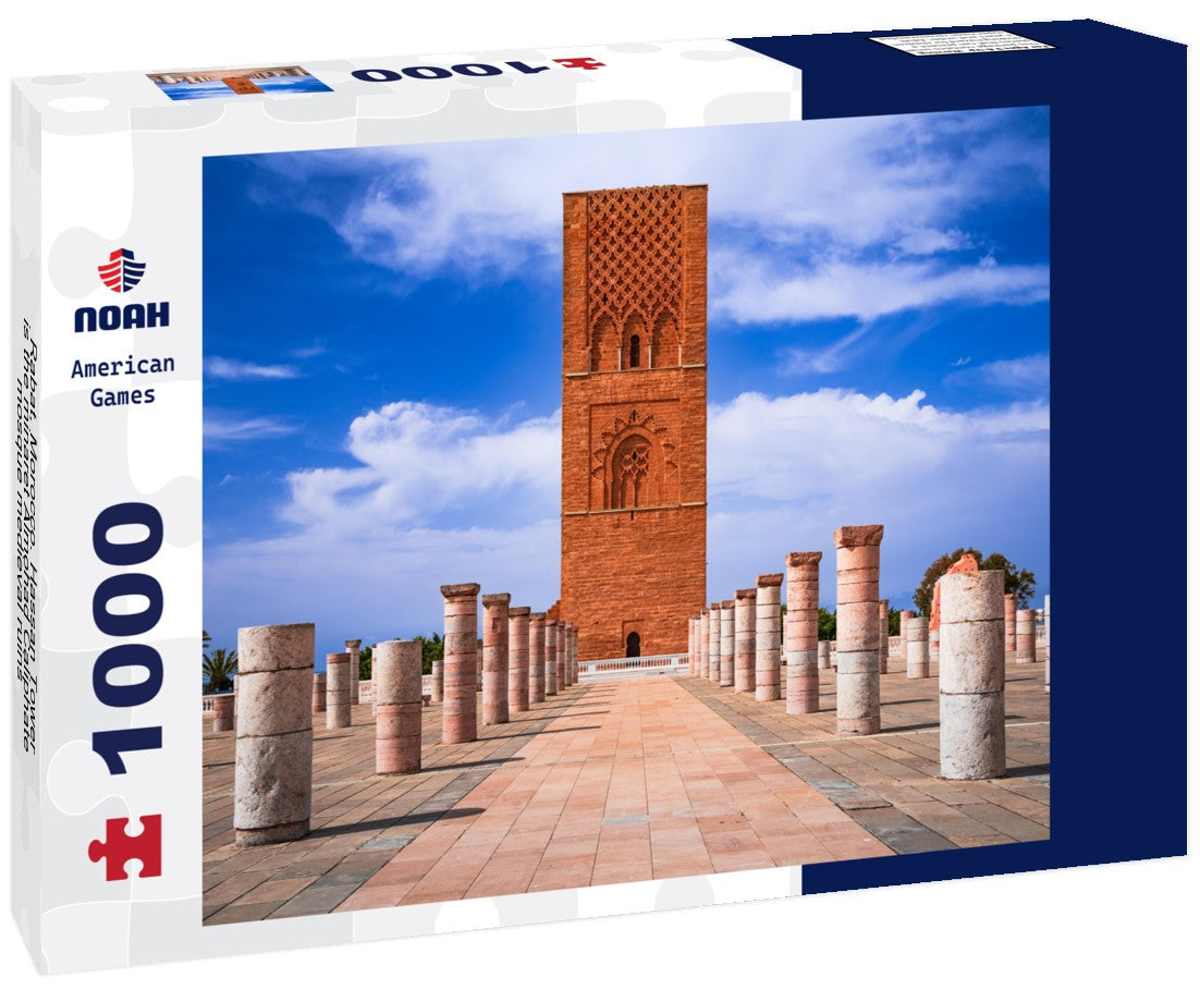Noah Jigsaw Puzzle Rabat, Morocco. Hassan Tower is the minaret Almohad Caliphate mosque medieval ruins 1000 pieces