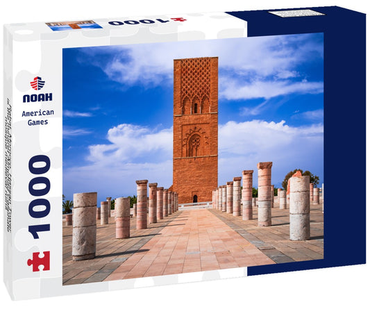 Noah Jigsaw Puzzle Rabat, Morocco. Hassan Tower is the minaret Almohad Caliphate mosque medieval ruins 1000 pieces