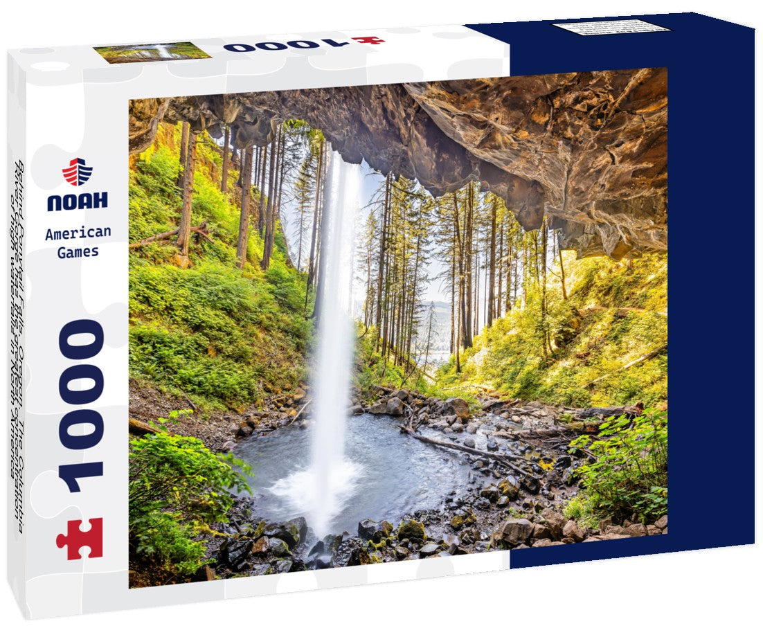 Noah Jigsaw Puzzle Behind Ponytail Falls, Oregon. The Columbia River Gorge has the greatest concentration of high waterfalls in North America 1000 pieces