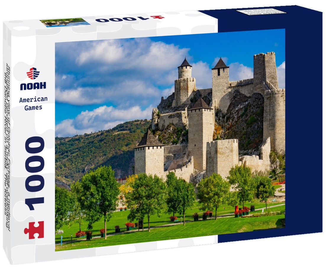Stunning view of Golubac Fortress, a medieval stronghold perched on a rocky cliff overlooking the Danube River in Serbia. The fortress, a symbol of Serbia's rich history 1000pc Puzzle