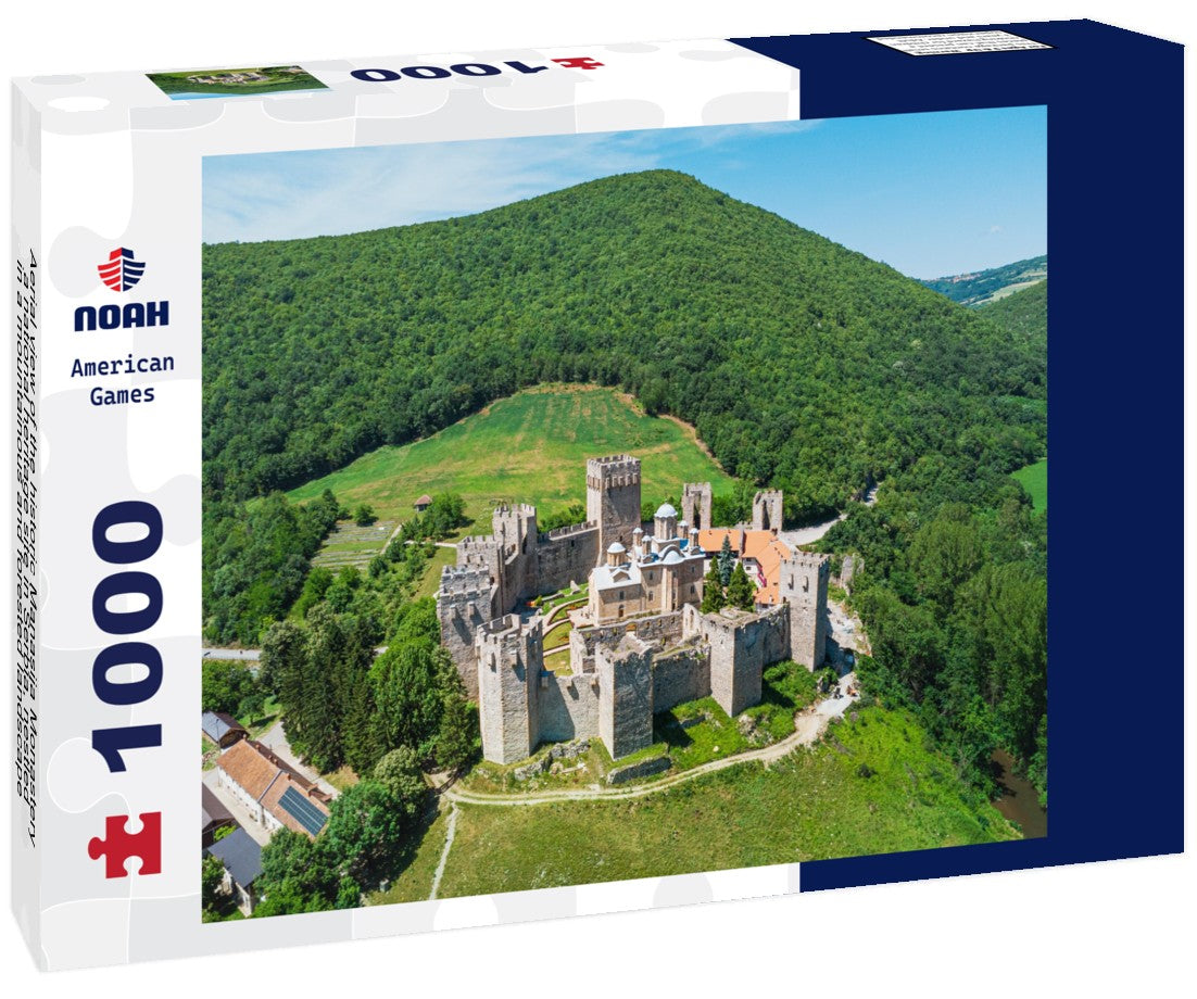 Noah Jigsaw Puzzle Aerial view of the historic Manasija Monastery, a national heritage site in Serbia, nestled in a mountainous and forested landscape 1000 pieces