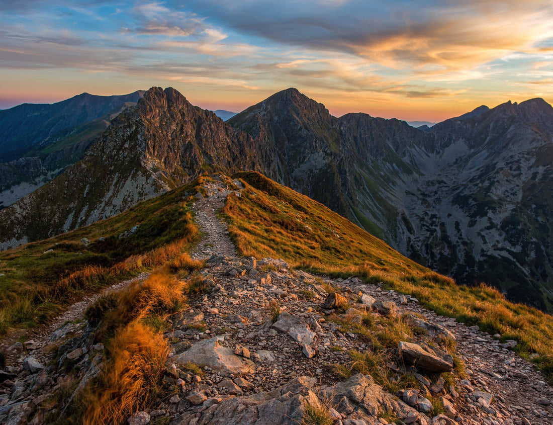 Noah Jigsaw Puzzle Mountain trail leading along the mountain ridge of beautiful mountains with autumn grass and colorful sky. Western Tatras, High Tatras, Slovakia, Poland 1000 pieces