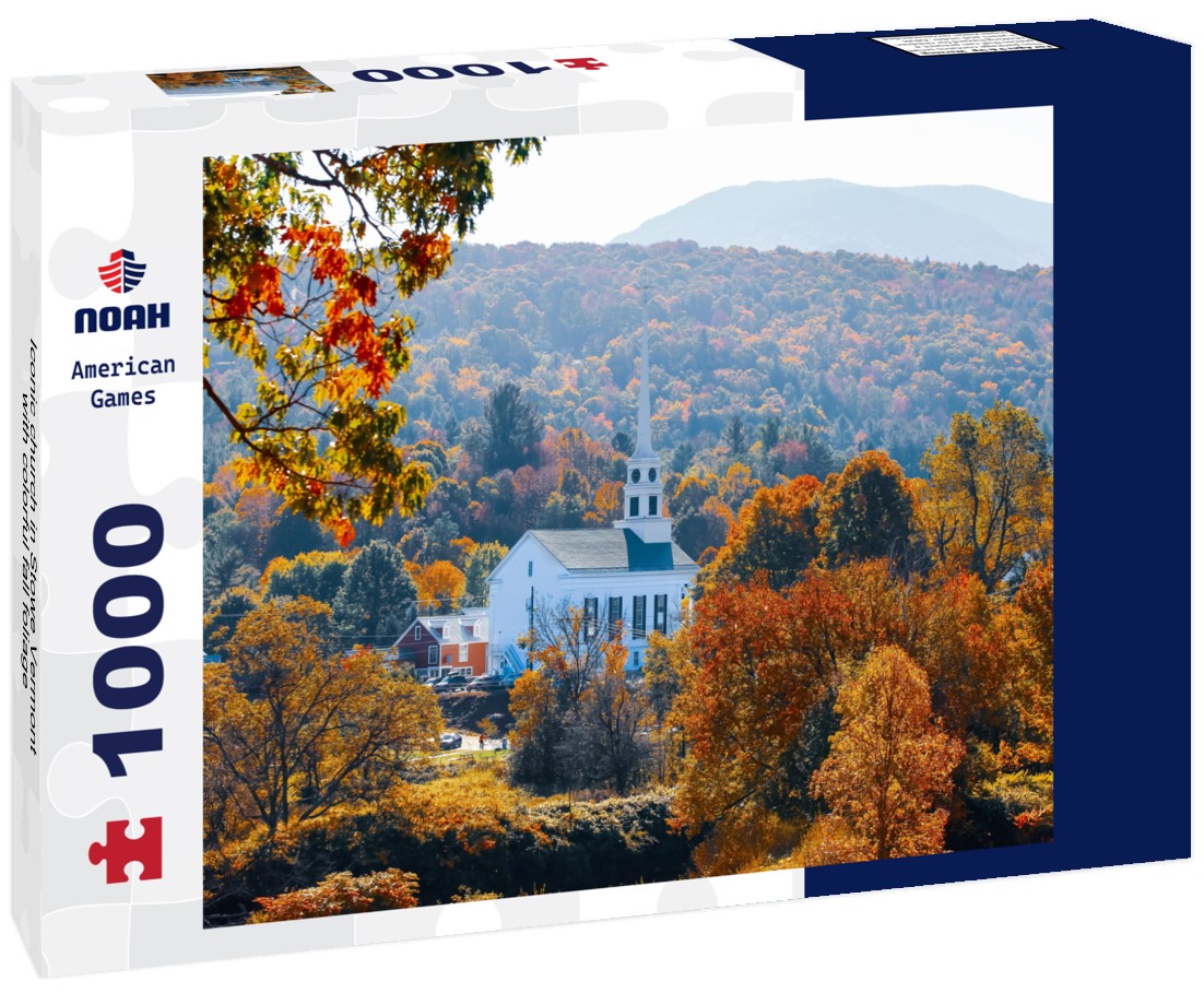 Noah Jigsaw Puzzle Iconic church in Stowe Vermont with colorful fall foliage 1000 pieces