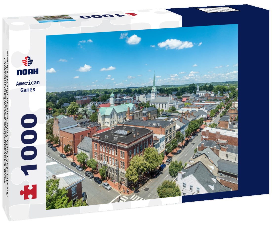 Noah Jigsaw Puzzle Fredericksburg Virginia with Circuit Court building , historic business district, Baptist church, Chatham bridge over Rappahannock River 1000 pieces