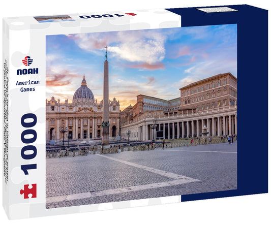 Noah Jigsaw Puzzle St. Peter's basilica in Vatican at sunset, center of Rome, Italy (translation “In honor of prince of Apostles; Paul V Borghese, Pope, in year 1612 and 7th year of his pontificate) 1000 pieces