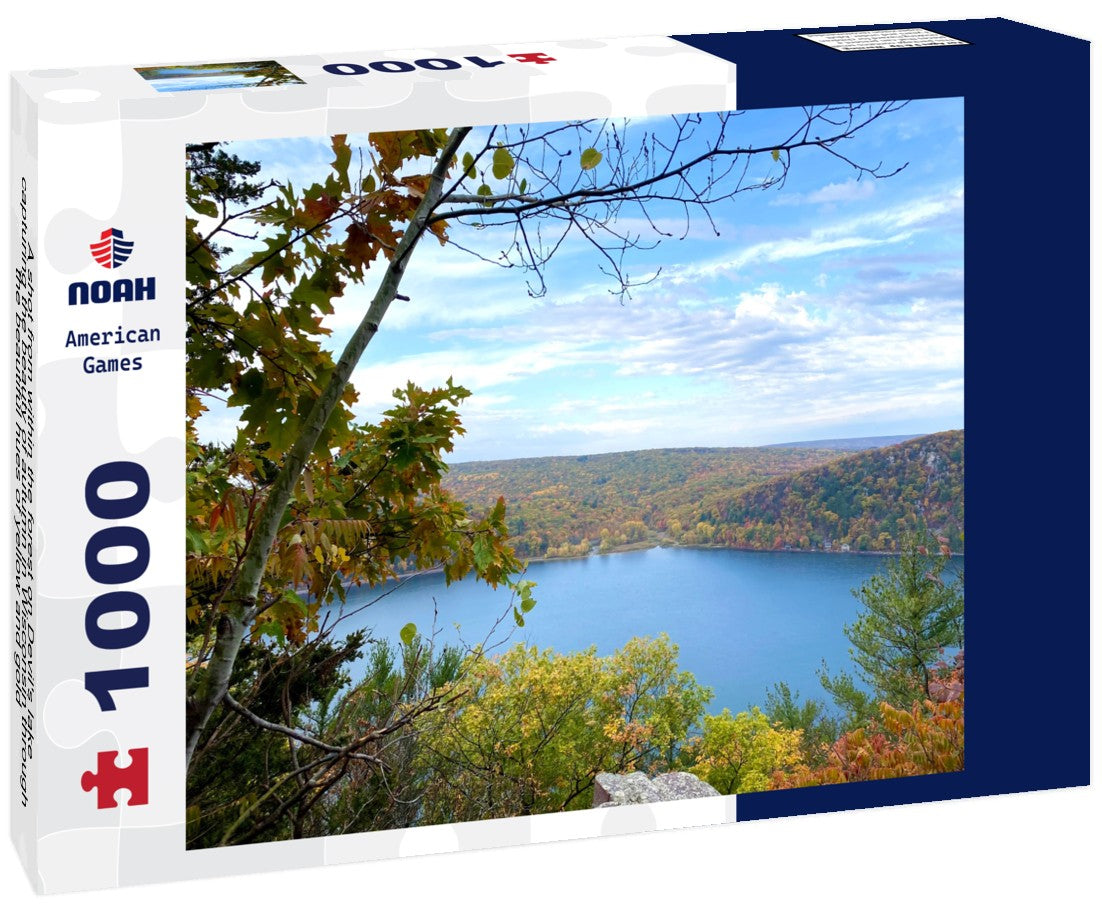 Noah Jigsaw Puzzle A shot from within the forest on Devil's lake capturing the beauty of autumn in Wisconsin through the beautiful hues of yellow and gold 1000 pieces