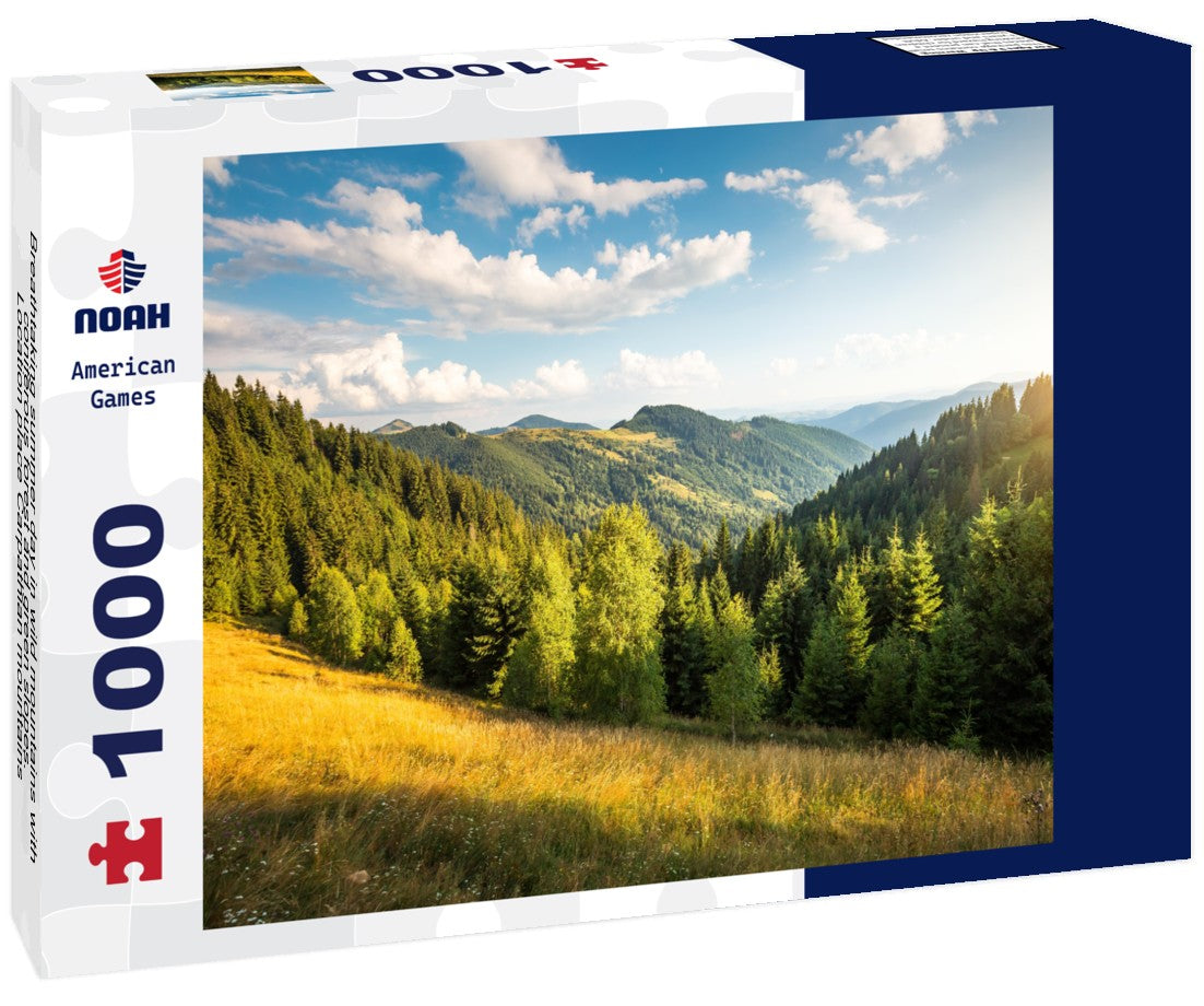 Noah Jigsaw Puzzle Breathtaking summer day in wild mountains with coniferous forest and green slopes. Location place Carpathian mountains, Ukraine 1000 pieces