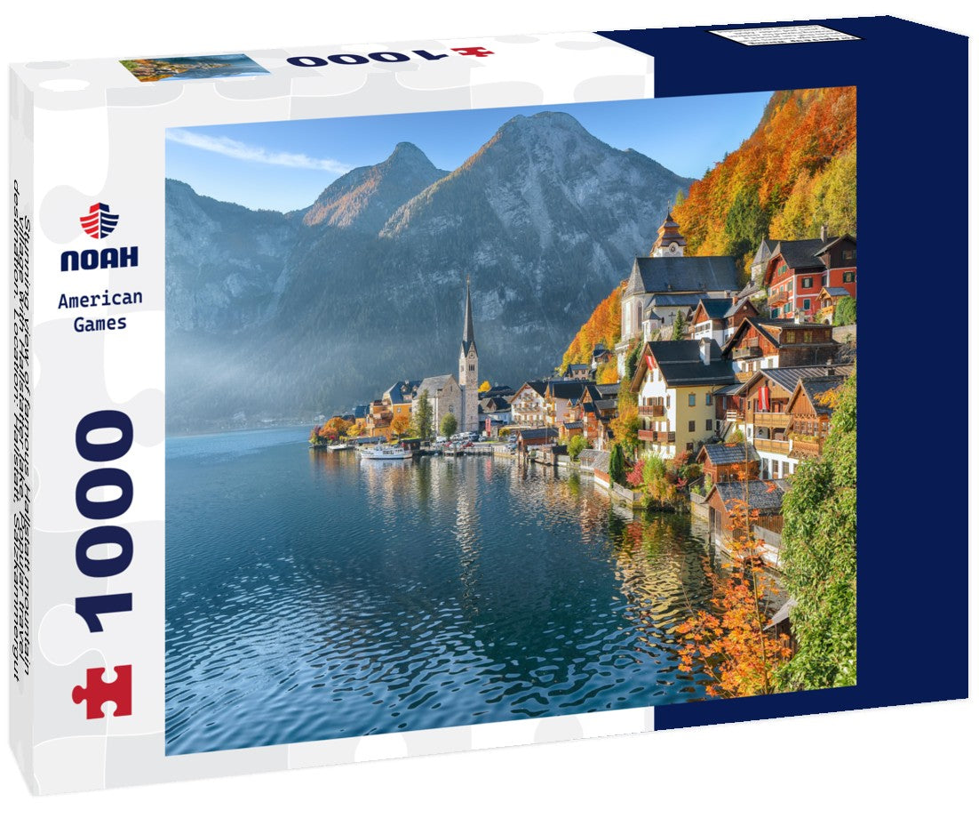Noah Jigsaw Puzzle Stunning view of famous Hallstatt mountain village with Hallstatter lake. Popular travel destination. Location: Hallstatt, Salzkammergut region, Austria, Alps. Europe 1000 pieces