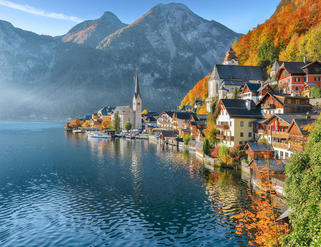 Stunning view of famous Hallstatt mountain village with Hallstatter lake. Popular travel destination. Location: Hallstatt, Salzkammergut region, Austria, Alps. Europe 1000pc Puzzle