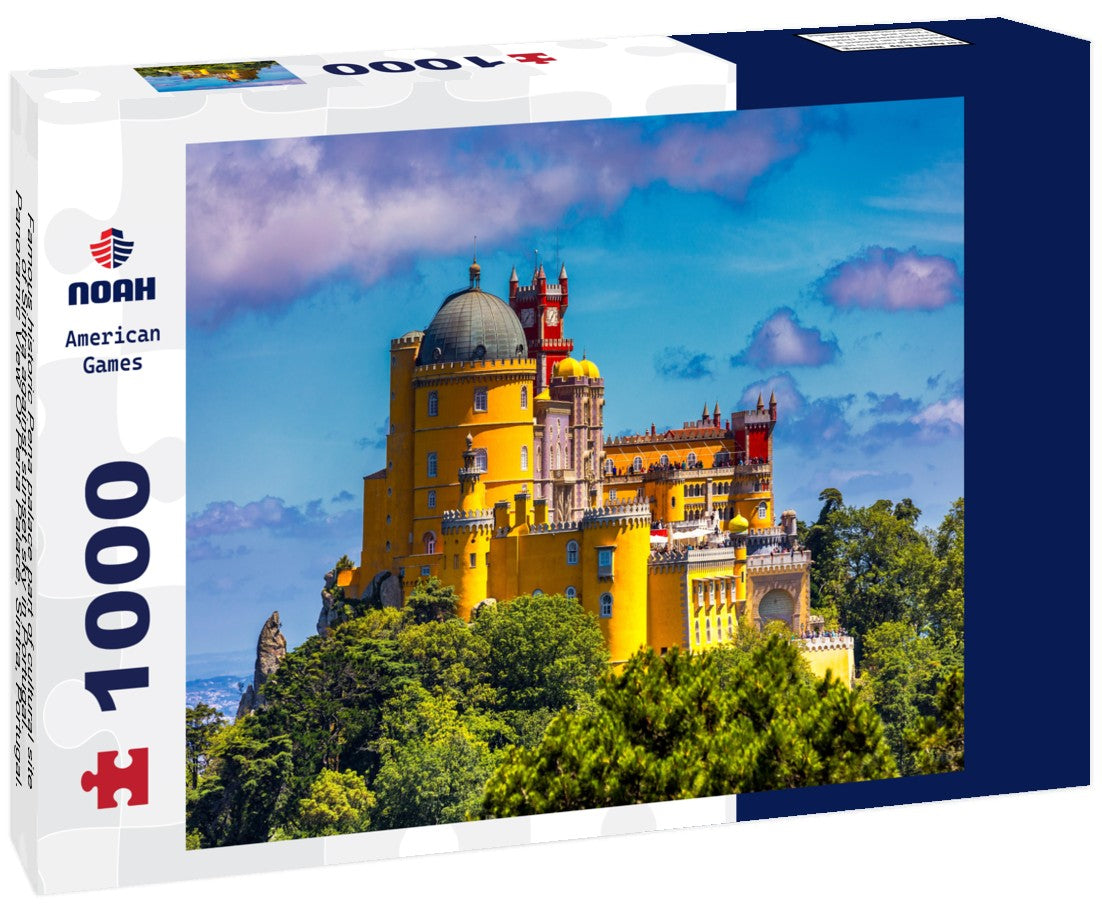Noah Jigsaw Puzzle Famous historic Pena palace part of cultural site of Sintra against sunset sky in Portugal. Panoramic View Of Pena Palace, Sintra, Portugal. Pena National Palace at sunset, Sintra, Portugal 1000 pieces