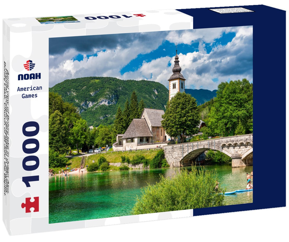 Noah Jigsaw Puzzle Aerial view of Bohinj lake in Julian Alps. Popular touristic destination in Slovenia. Bohinj Lake, Church of St John the Baptist. Triglav National Park, Julian Alps, Slovenia 1000 pieces